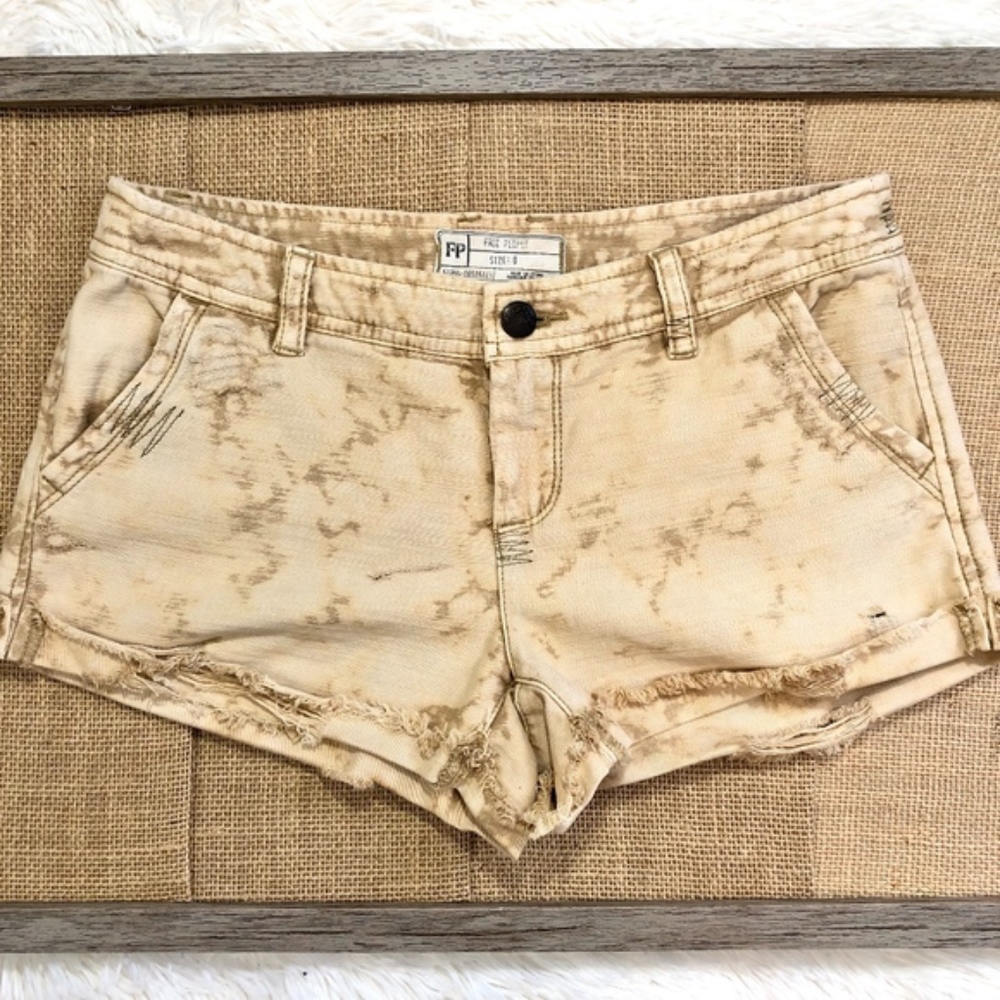 Free People Khaki Green Distressed Jean Shorts
